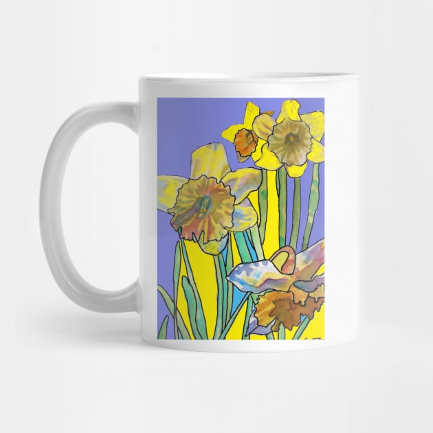 Abstract Yellow Daffodil Watercolor Pattern on Navy Blue by SarahRajkotwala